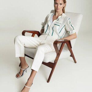 Reiss Katey Striped Grandad Collar Shirt Size US 8 New With Tags